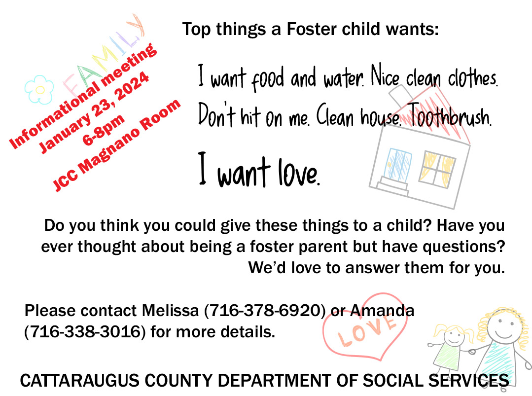 Foster parent informational post card with date and time