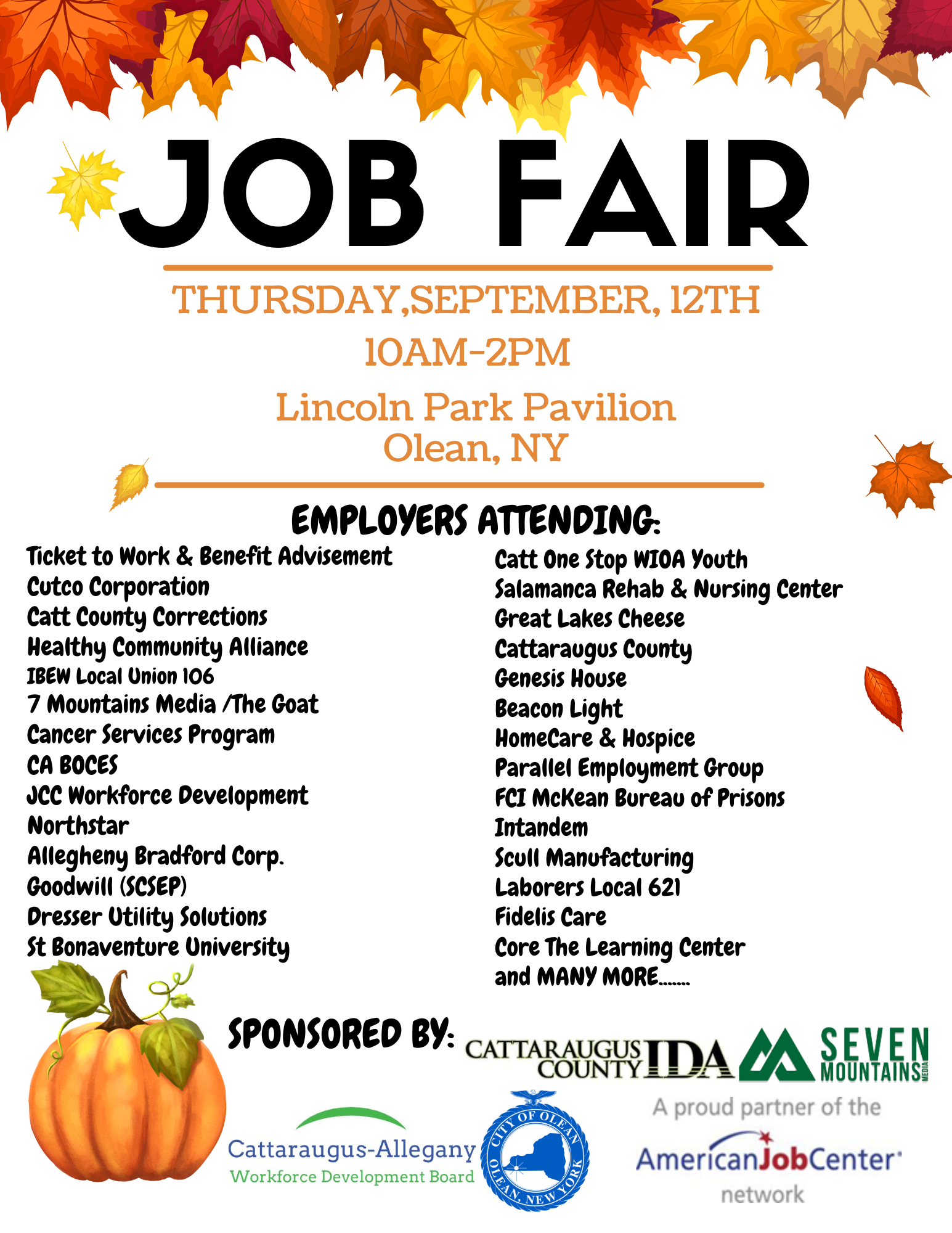 Poster for Job Fair on September 12, 2024 in Olean, NY