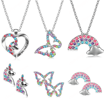 Recalled Yaomiao Unicorn, Butterfly, and Rainbow Necklace and Earring Children’s Jewelry Set