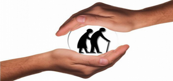 hands cradling a clipart of an elderly couple