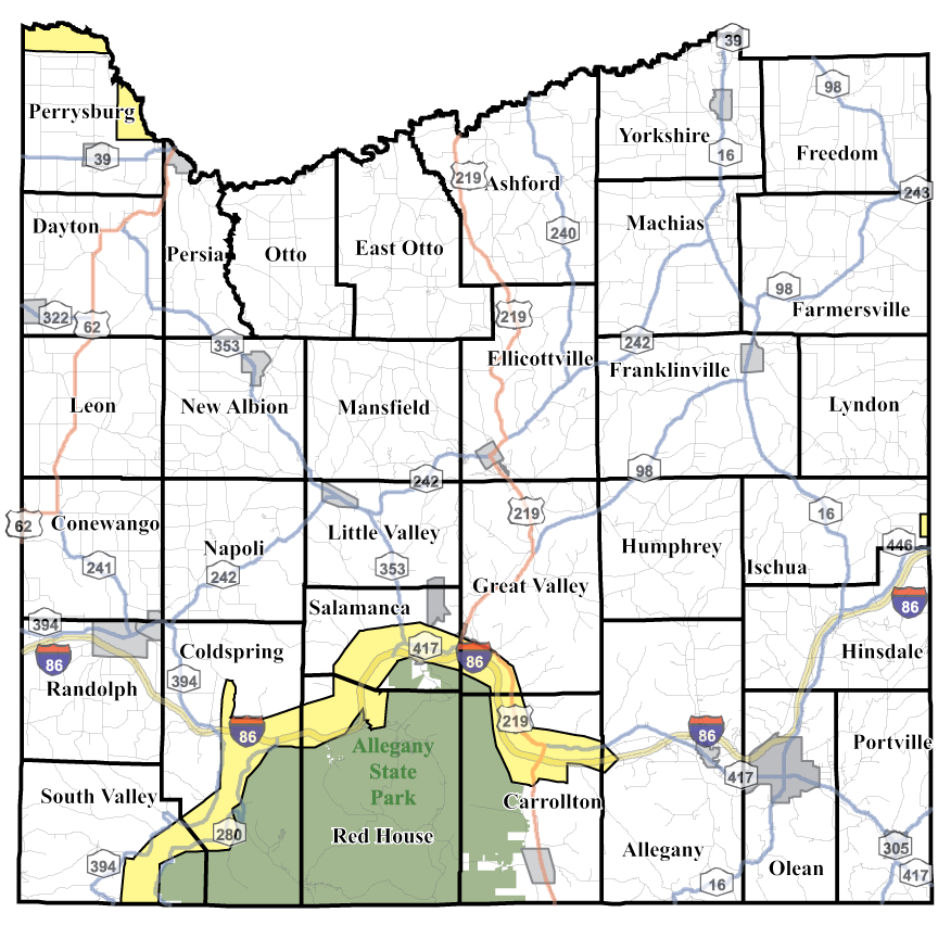 Map of Townships in Cattaraugus County