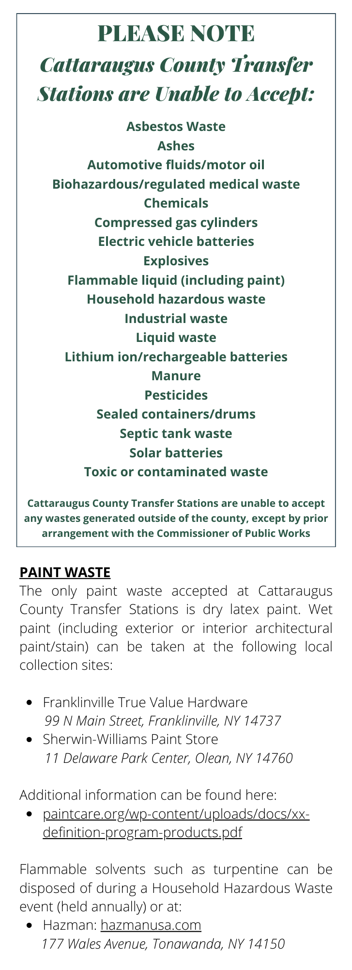 Unacceptable items & paint waste guidance