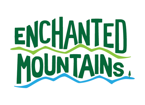 Enchanted Mountains logo (version em-bumpy-green--border-space)